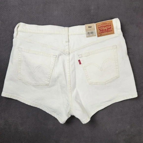 Levis 501 Shorts Womens 33 White Original Fit High Rise Button Fly Denim - Picture 2 of 11